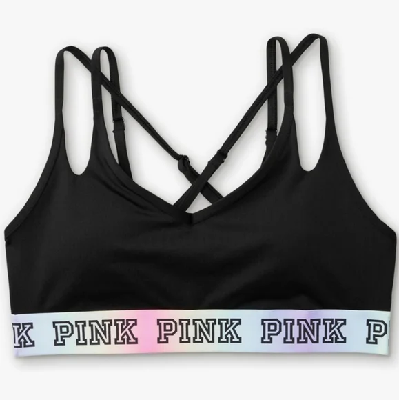 PINK Victoria's Secret Black Ultimate Sports Bra Strappy Bralette Logo New Large - Picture 9 of 16
